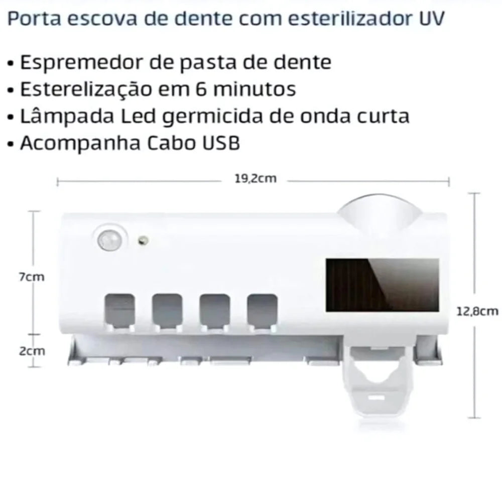 Suporte para Escova de Dentes - Esterilizador UV Antibacteriano - Dispensador de Creme Dental